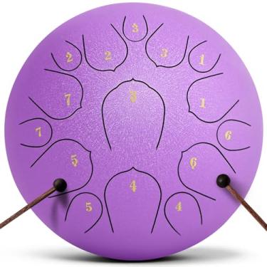 Imagem de Tambor de chuva para jardim externo, tambor de língua de aço, instrumentos musicais de 30,5 cm, instrumento de percussão de tambor manual, com bolsa macia, livro de música, 2 marretas (roxo, 33 cm 15