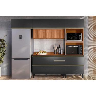 Imagem de Cozinha Completa Proença 4 Peças (2aéreos+1balcão+1torrequente) C4p201 Nogueira-carbono Prime Tx - Demóbile