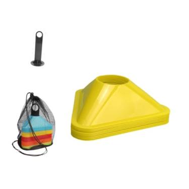 Imagem de oshhni 10 peças de cones triangulares de futebol para treinamento de agilidade de futebol com suporte marcador de campo de para gramado de, Amarelo