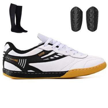 Imagem de Kit Quadra Futsal Masculina + Meião + Caneleira Adulto - Light, Branco