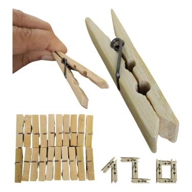 Imagem de 2X Kit 120 Prendedor Pregador Roupas Madeira Bambu Resistent