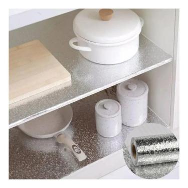 Imagem de Papel Alumínio Adesivo Lavável Forrar Armário Gavetas 2M