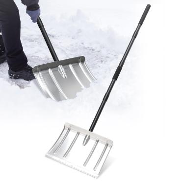 Imagem de Pá de neve, pá de aço inoxidável resistente para remoção de neve, escavação, pá de grande capacidade preta fosca longa para garagem, quintal, ferramentas de jardim.