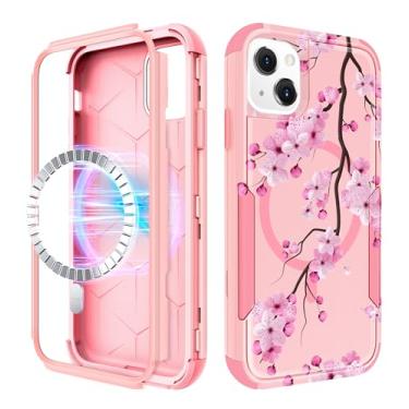 Imagem de LISEVO Capa para iPhone 14, capa para iPhone 13 - Compatível com MagSafe Women Girls Cute Magnetic Protective Phone Cover Blossom Flower Girly Heavy Duty à prova de choque Funda para Apple 13/14