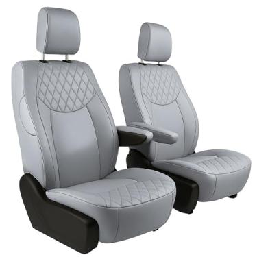 Imagem de FH Group Capas de assento de carro de ajuste personalizado feitas especificamente para Chrysler Pacifica 2021-2025 dianteiro - conjunto frontal (com DVD sem apoio de braço), neoprene Ultaflex, cinza
