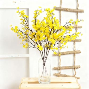 Imagem de 1 peça flor artificial de ramo único, planta falsa, colorida, faça você mesmo, outono, casa, casamento, decoração, artesanato, acessórios, 45 cm (amarelo)