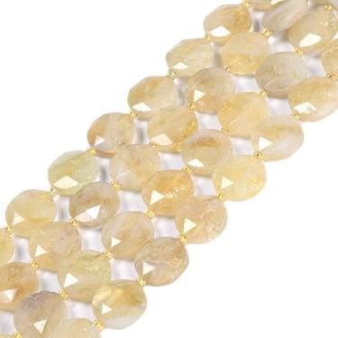 Imagem de Citrino natural 15 mm facetado 11 peças moeda disco estrela de Davi contas soltas judaicas DIY joias fazendo fio 8 polegadas