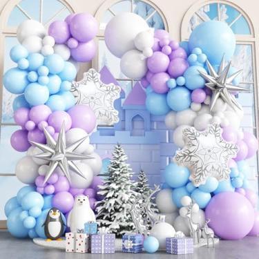 Imagem de Frozen Balloon Arch Garland Kit, Baby Blue Purple Balloons with Snowflake Explosion Star Foil Balloons for Winter Wonderland Christmas Baby Shower Snow Princess Birthday Party Decorations Supplies