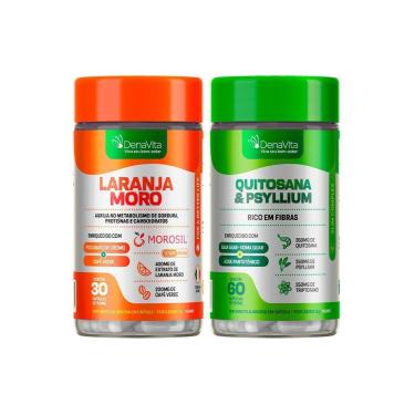 Imagem de Kit 1 Pote Extrato de Laranja moro, Cromo e Café Verde 3x1, 30 Caps e 1 Pote Quitosana com Psyllium-Unissex