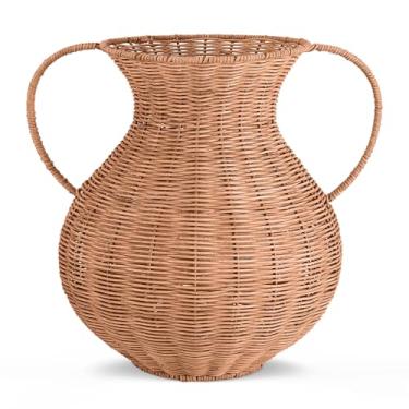 Imagem de Ninehaoou 1 pacote com vaso de vime de verdade, vaso de tecido para flores, cesta decorativa de vime, planta de tecelagem, marrom escuro, rústico, estilo pastoral, peça central de mesa para decoração