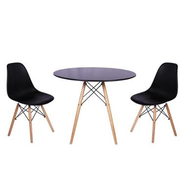Imagem de Kit Mesa Jantar Eiffel 90cm Preta e 2 Cadeiras Preta