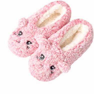 Imagem de HUGSWEET Pantufa para mulheres e homens, grossas, quentes, felpudas, com alças para uso interno, aconchegante, forradas de ovelha, solas macias antiderrapantes com caixa de presente (gato rosa, adulto