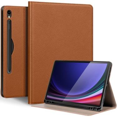 Imagem de Thryxop Capa de couro genuíno para Samsung Galaxy Tab S10 Lite / S10 FE/ S9 FE/ S9 5G (10,9 polegadas/11 polegadas) com suporte para lápis | Capa protetora fina com suporte ajustável, despertar