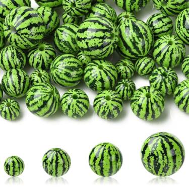 Imagem de UR URLIFEHALL 40 peças, 4 estilos, contas de melancia acrílicas de verão, contas redondas verdes para pulseira faça você mesmo, colar, chaveiro, canetas com miçangas, fabricação de joias