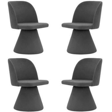 Imagem de Kit 04 Cadeiras de Jantar Base Fixa Liz Linho Cinza Escuro - Nexta Cas