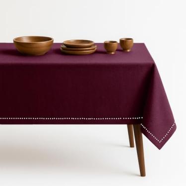 Imagem de HEIRLOOM COMFORT Toalha de mesa vinho bordô, 100% algodão, 152 x 265 cm, serve para 8 a 10 lugares, macia, lavável, resistente a rugas, capa de mesa de jantar retangular para aniversários, decoração