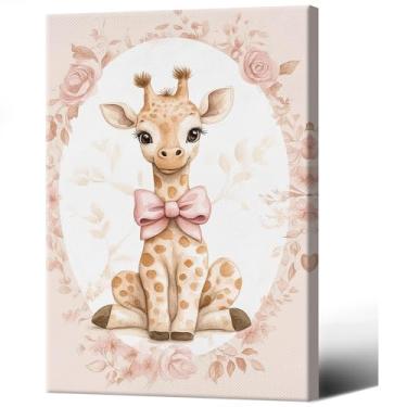 Imagem de Adorável girafa pôsteres decoração de parede arte de parede arte de parede adorável retrato de animal pintura de quarto de bebê quarto de bebê pôsteres corredor decoração de parede 30,5 x 45,7 cm sem