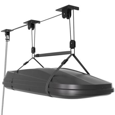 Imagem de KOSEOO Sistema de polia de caixa de carga para armazenamento de garagem, caiaque/canoas/bicicletas/escadas de teto, suporta capacidade de até 90 kg, serve para tetos de 3 a 45 metros, preto
