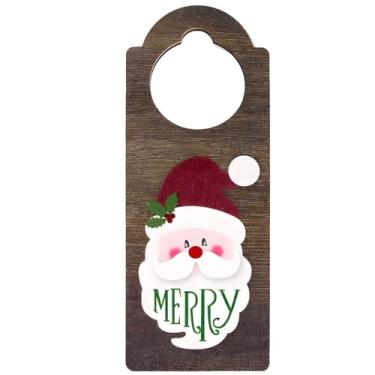 Imagem de Enfeite de porta de Papai Noel de madeira rústica, placa de maçaneta de porta de feriado, decoração de quarto de Natal, etiqueta de maçaneta de madeira, gancho de porta festivo para decoração de festa