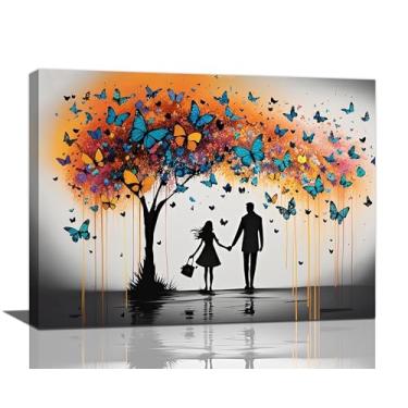 Imagem de Crekviy Imagens de árvore de borboleta, decoração de parede, tela de borboleta, arte de parede, grafite, casal, impressões, pintura, decoração, decoração para banheiro, quarto, sala de estar