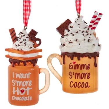 Imagem de The Bridge Collection Enfeites de caneca de chocolate quente S'Mores de 9,5 cm - Conjunto de 2 - Enfeites de árvore de Natal de chocolate - Ornamentos de sobremesa - Enfeites de cacau quente