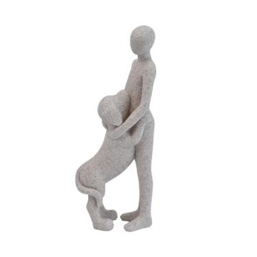 Imagem de SIETIOJI Estátua decorativa de jardim, escultura de homem e cachorro, arte abstrata moderna, acabamento em pedra cinza (arenito)