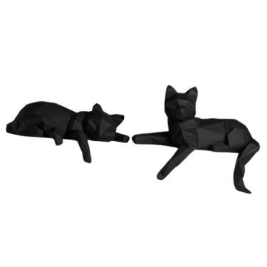 Imagem de Generic Conjunto de 2 Estátuas de Gato para Decoração de Mesa, Arte Colecionável, Artesanato Criativo, Estátuas Geométricas de Gatos para Quarto, Preto