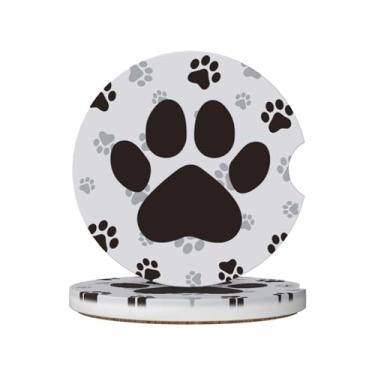 Imagem de Porta-copos cinza Dog Paws para porta-copos, 2 porta-copos de carro para carro, porta-copos de carro absorvente de cerâmica com entalhe de dedo e base de cortiça, acessórios de interior de carro para