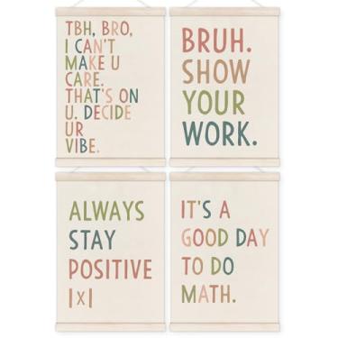 Imagem de TWRVI Cabide de pôster engraçado de sala de aula de matemática com moldura de madeira, decoração de arte de parede boho matemática para sala de aula, pôsteres engraçados de álgebra para decoração do