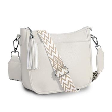 Imagem de Trustjade Bolsa transversal feminina, bolsa transversal média de couro vegano, bolsas transversais femininas para viagens com borla, Branco, Small, Moderno