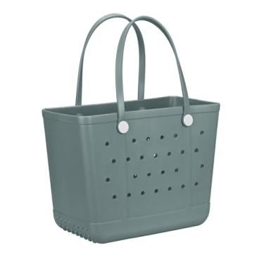 Imagem de CLLTIV Bolsa feminina – Bolsa de praia grande de borracha, média, impermeável, à prova de areia, para esportes ao ar livre na praia, Verdigris, Large