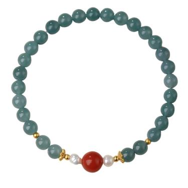 Imagem de Pulseira Jadeite para mulheres com ágata vermelha do sul e pérola