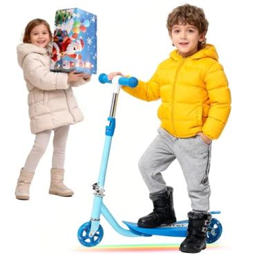 Imagem de Patinete para crianças de 4 a 8 anos, 2 rodas iluminadas, scooter resistente com 3 guidões ajustáveis em altura, abertura traseira, plataforma antiderrapante alargada, carga máxima de 50 kg para