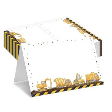 Imagem de Cartões de lugar de construção, cartões de assento temáticos de caminhão basculante para configuração de mesa, pacote com 25 cartões de recepção meia dobra, decorações para eventos de aniversário de