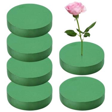 Imagem de Chewtoyo Flor grande de espuma seca e úmida de 17 cm para arranjos de flores e suprimentos para floristas, tijolos de isopor para flores artificiais, espuma floral redonda 6 peças, verde