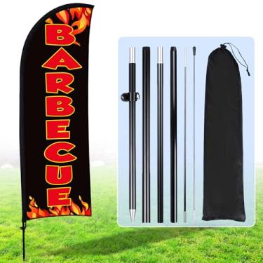 Imagem de Buryeah Banner de bandeira de churrasco para publicidade comercial 2 x 1,6 m placa de bandeira de penas com mastro de estaca de chão bolsa portátil de placas de churrasco conjunto de banner para solo