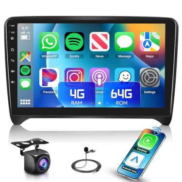 Imagem de Rádio 4 núcleos 4 GB + 64 GB para Audi TT MK2 2006-2014 estéreo automotivo com carplay sem fio Android Auto DSP 32EQ, tela sensível ao toque IPS de 9 polegadas 1280 x 720P, Android Auto, 5.0 Bluetooth