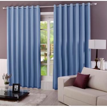 Imagem de M&C Cortinas Beatriz Voil com Blackout, Cortina para Quarto e Sala, 280x180cm, Azul Claro, Poliéster e PVC, Blackout 100%, 2 Painéis com Ilhós