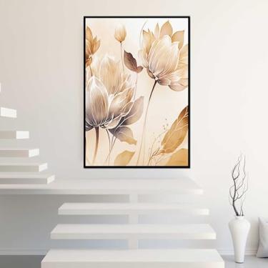 Imagem de Quadros Decorativos com Moldura Abstrato Bege e Marrom Sala Quarto Kit Conjunto 2