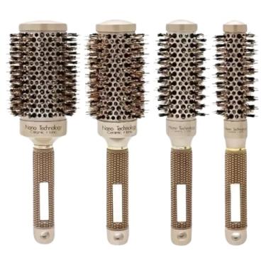 Imagem de Kit 4 Escova Termica Multiactive 53 45 32 25mm para Cabelo Liso Cacheado Ondulado Seco Umido, Cerdas Javali Anti Frizz Fitagem Onda Mechas Finalizacao Modelar Hair Premium Flex Facil Desembaraco