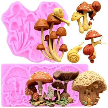 Imagem de MIYAHOUSE Moldes de fondant de cogumelo moldes de silicone para decoração de bolos, topo de cupcake, pasta de goma de chocolate, argila de polímero, conjunto de 2