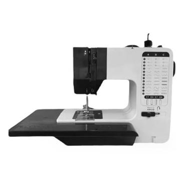 Imagem de Máquina de Costura Elétrica Portátil com Mesa Extensão Integrada 38 Pontos Suportes Duplos Ajustáveis Reversa Enrolamento Automático Fio Mangas Luz LED para Iniciantes