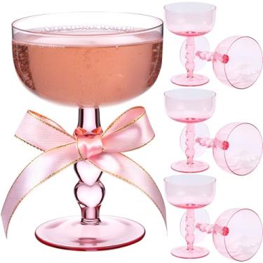 Imagem de FoldTier 6 peças de copos de martini rosa lindos copos de coração cupê de 227 g taças de champanhe Margarita coquetel tostar, copos de vinho para o dia dos namorados, casamento, aniversários, festa em