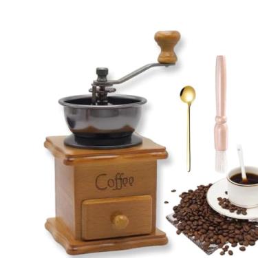 Imagem de Eitonbu Moedor de café manual de madeira, estilo vintage, moedor de café manual com manivela de cerâmica, escova de limpeza manual de madeira, (versão atualizada marrom claro)
