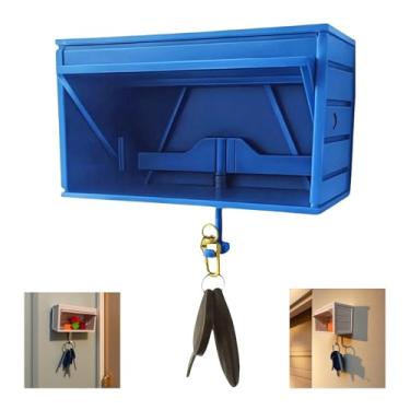 Imagem de Porta-chaves de garagem de carro com porta de abertura, porta-chaves para parede, organizador de chaves, suporte de parede, suporte de parede de fácil instalação para entrada (azul)