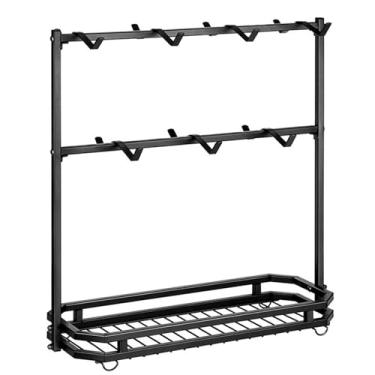 Imagem de porta-copos de café, porta-canecas para bancada | 14 ganchos porta-copos de café de 2 camadas | Suporte de caneca organizador de caneca de café, armazenamento de cesta vintage para balcão de cozinha d