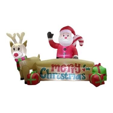 Imagem de Nishiyuenyi Papai Noel Inflável com Rena E Luzes, Decoração Natalina E Placa de "Feliz Natal" (118,11 Polegadas) para O Festival de Inverno.