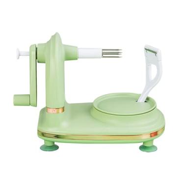 Imagem de ZJchao Descascador Manual de Aço Inoxidável, Descascador de Frutas Rotativo, Aparelho de Cozinha Com 2 Cabeças de Corte de Reposição para Maçãs, Peras, Frutas Cítricas e Batatas (Verde claro)