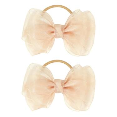 Imagem de Laços de cabelo de organza de 11 cm para meninas, 2 elásticos macios, suportes de rabo de cavalo coloridos para crianças, adolescentes e mulheres – Perfeito para uso diário ou presentes de férias