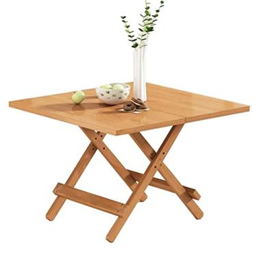 Imagem de Mesa dobrável dobrável de madeira maciça com duas dobras para jantares, festas, cartão, piquenique, acampamento (60 x 60 x 50 cm (23,6 x 23,6 x 19,15 cm))
